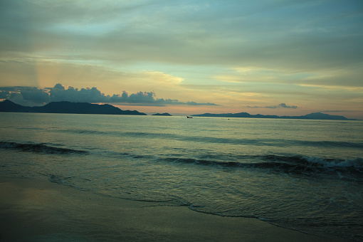 The view of fishing boats against the background of a very beautiful sunset in aceh