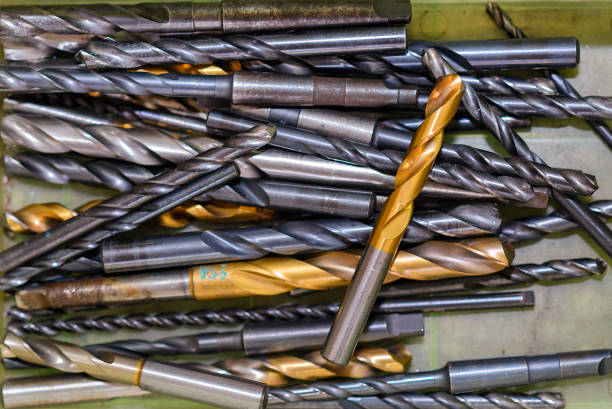 Close-up scene the group of used hole tools for CNC milling machine. The  cutting  tool for machining center.