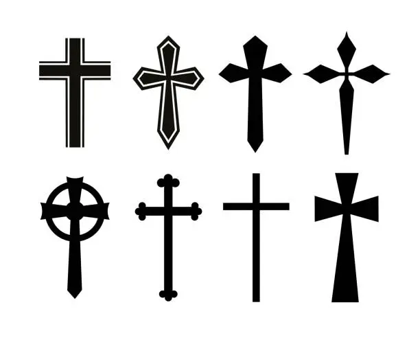 Vector illustration of Christian silhouette cross isolated on white background.