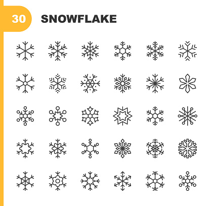 30 Snowflake Outline Icons. Snow, Snowflake, Christmas Ornament, Christmas Decoration, Winter, Low Temperature, Ice, Weather