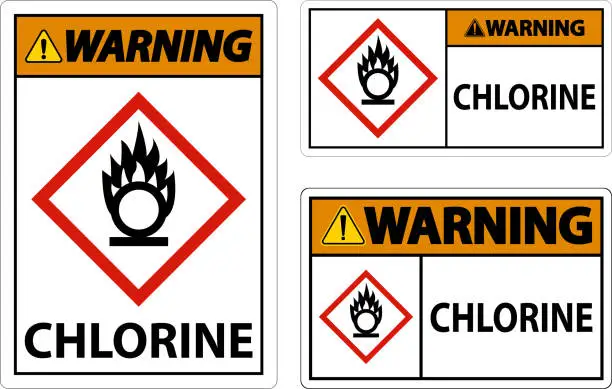 Vector illustration of Warning Chlorine Oxidizer GHS Sign On White Background