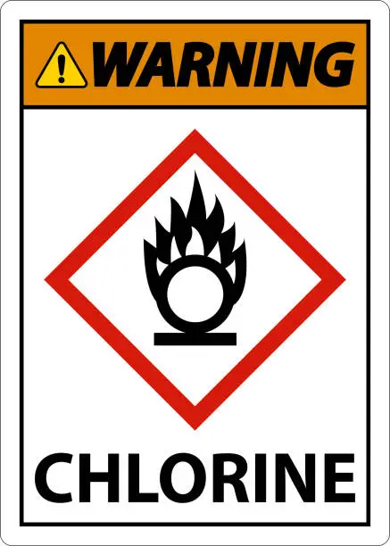 Vector illustration of Warning Chlorine Oxidizer GHS Sign On White Background