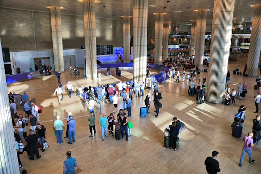 Passengers wait at Ben Gurion Airport in Tel Aviv, Israel. It is the largest and most important airport in Israel.
