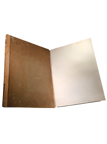 Open empty old book isolated on the white background with clipping path and copy space