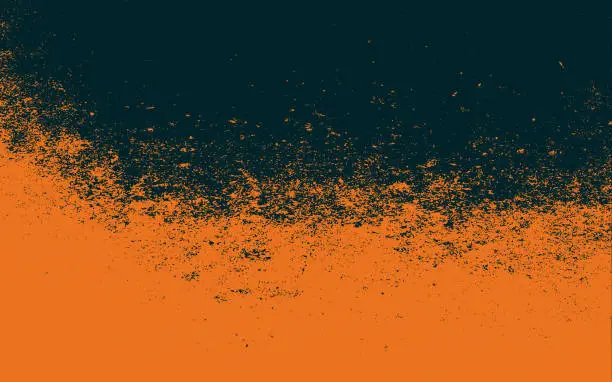 Vector illustration of Grunge texture effect. Distressed overlay rough textured. Abstract vintage monochrome. Orange isolated on black background. Graphic design element halftone style concept for banner, flyer, poster, etc