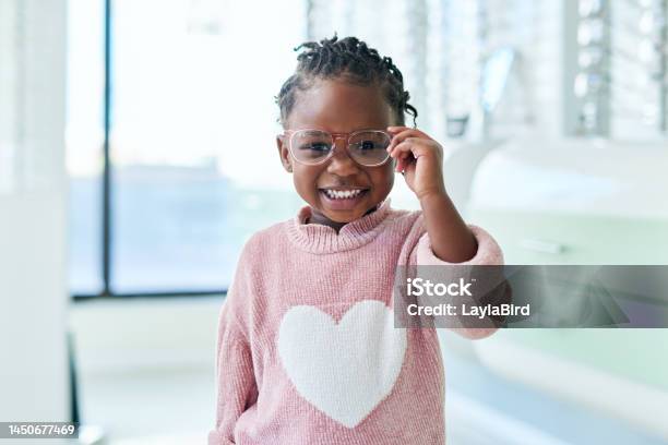 Shop Glasses And Eyes Of Black Child With Vision Healthcare Frame Check Or Choice In Retail With Kids Medical Insurance Eye Care Store And African Girl With Lens For Promotion Sale Or Marketing Stock Photo - Download Image Now