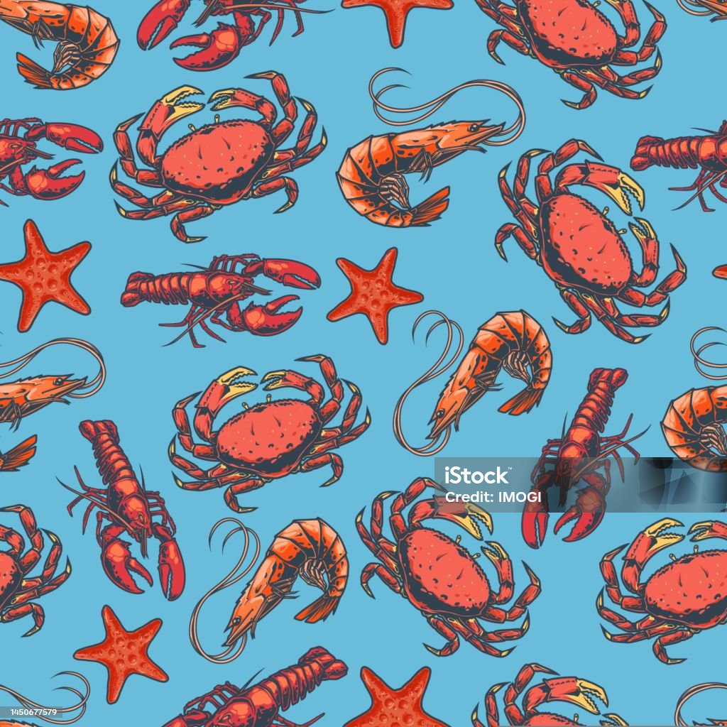 Crustachean Shell Pattern Marine Crustaceans Colorful Pattern Seamless Stock Illustration ...