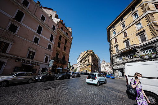 Rome, Italy - July 27, 2022: rossroads streets in the center of Rome, Italy.