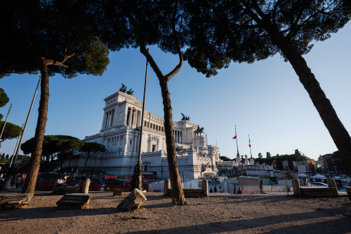 Rome, Italy - July 27, 2022: The Victor Emmanuel II National Monument, Monumento Nazionale a Vittorio Emanuele II, also known as Vittoriano or Altare della Patria, Altar of the Fatherland.