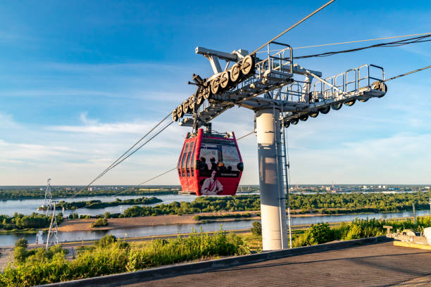 teleférico de nizhny novgorod. pontos turísticos de nizhny novgorod. - novgorod - fotografias e filmes do acervo