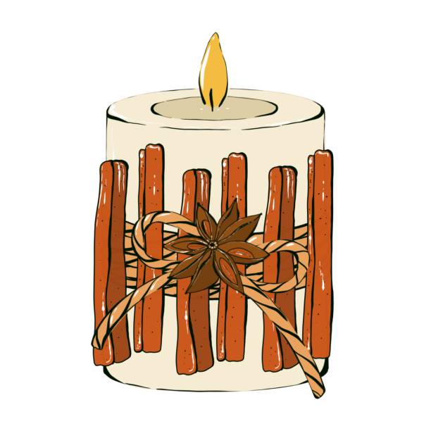 illustrations, cliparts, dessins animés et icônes de bougie de noël blanche. symbole de la décoration intérieure, de l’aromathérapie. illustration de dessin à la main, isolée - white background decor religious celebration christmas