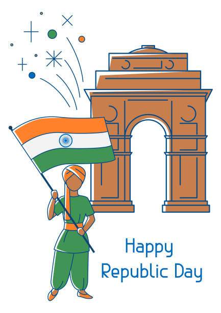 ilustraciones, imágenes clip art, dibujos animados e iconos de stock de ilustración del feliz día de la república de la india. fiesta tradicional nacional india. - child patriotism saluting flag