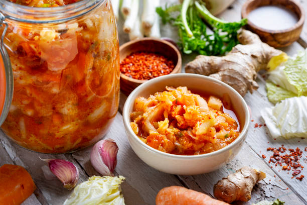 istock Homemade kimchee and glass jar 1450697186