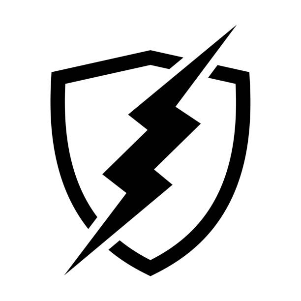 ilustrações de stock, clip art, desenhos animados e ícones de lightning shield, thunder shield, shield, lightning bolt - star shape flash