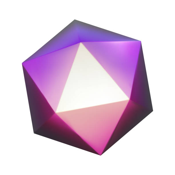 istock 3d pink purple metal icosahegron. Neon gradient shapes render. Vector abstract polyhedron. Futuristic iridescent holographic isometric shape. 1450710637