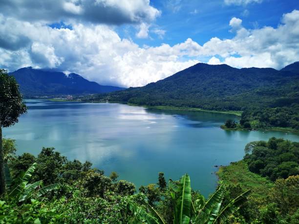 istock Scenic lake surrounded by valleys and a dense forest 1450715598