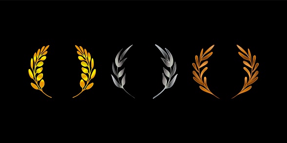Golden, silver, bronze winner wreaths or crowns
