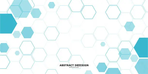 Vector illustration of Abstract honeycomb frame pattern for copy space and background. Clean and minimalist banner design in futuristic technology style