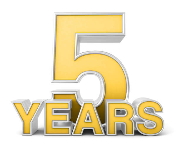 istock 5 years 3d isolated on white background. Celebrating 5th anniversary. Gold and silver metallic Number. 3D illustration. 1450719592