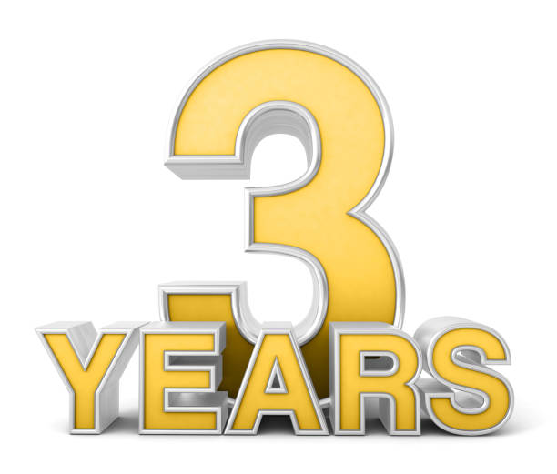 istock 3 years 3d isolated on white background. Celebrating 3rd anniversary. Gold and silver metallic Number. 3D illustration. 1450719627