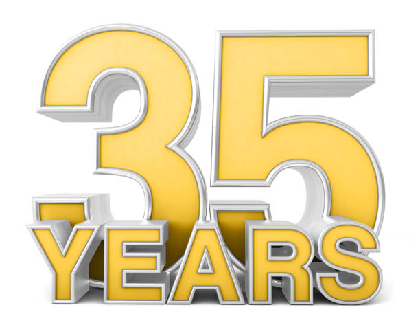 istock 35 years 3d isolated on white background. Celebrating 35th anniversary. Gold and silver metallic Number. 3D illustration. 1450719754