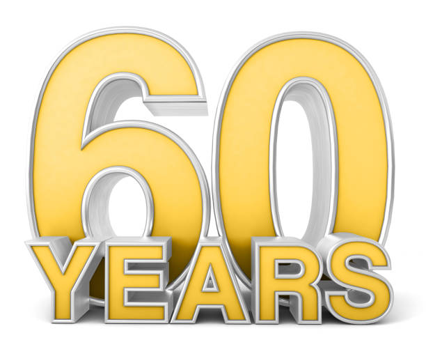 istock 60 years 3d isolated on white background. Celebrating 60th anniversary. Gold and silver metallic Number. 3D illustration. 1450719774