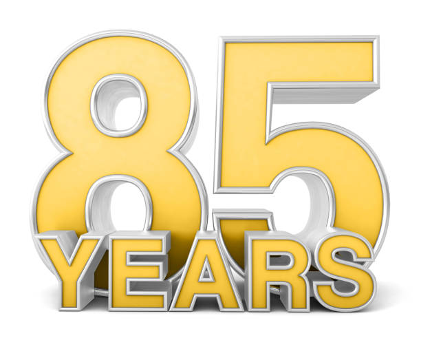istock 85 years 3d isolated on white background. Celebrating 85th anniversary. Gold and silver metallic Number. 3D illustration. 1450719857