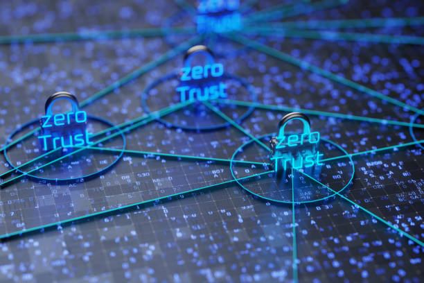network connection concept. zero trust security model. secure network. 3d render. - vertrouwen stockfoto's en -beelden