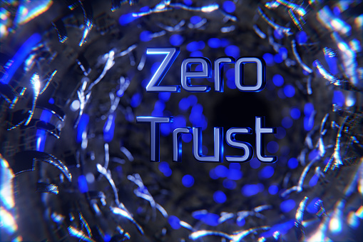 Zero trust inscription. Network connection concept. Zero trust security model. Secure network. 3d render..