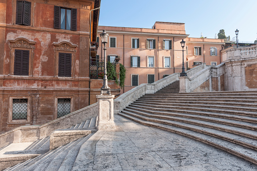 Rome, Italy  - March 3, 2023: Tourists at Spanish Steps in Square of Spain in Rome, Italy