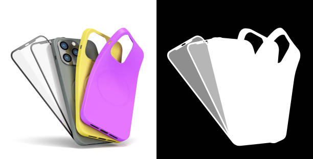 istock multicolored band phone cases and screen protection glass presentation for showcase 3d render on hite with alpha 1450728699