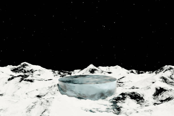 istock 3d render platform and ice podium background on ice snow mountain with snow covered floor at night for product stand display advertising cosmetic beauty products or skincare with empty round stage 1450730353