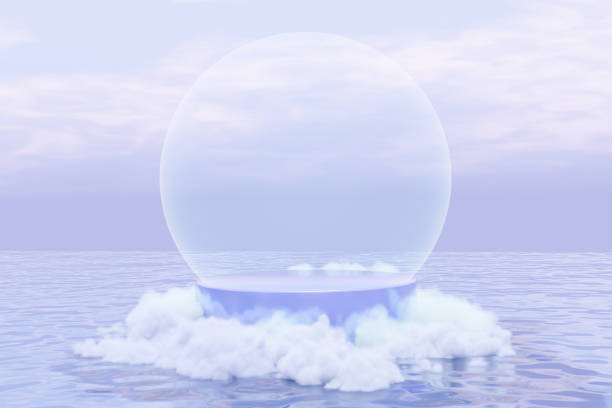 3d render platform and Natural podium background, Glowing ball Podium covered cloud are floating on the sea with sky for product display advertising cosmetic beauty products, skincare or etc