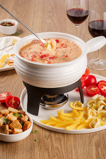 Eating cheese fondue