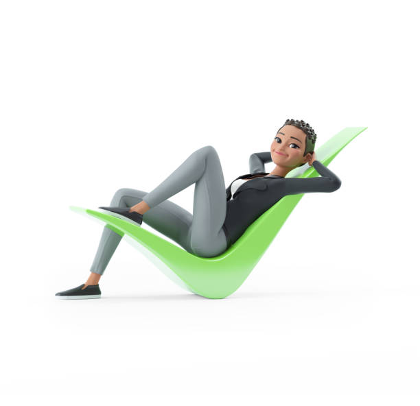 3d character woman lying down on check mark
