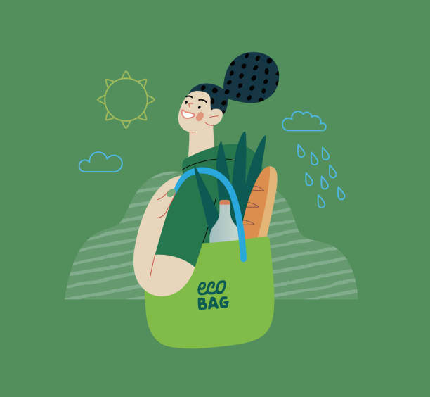 ilustraciones, imágenes clip art, dibujos animados e iconos de stock de ecología - bolsa ecológica - paper bag illustrations