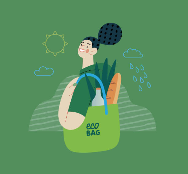 ilustrações de stock, clip art, desenhos animados e ícones de ecology - eco bag - paper bag illustrations