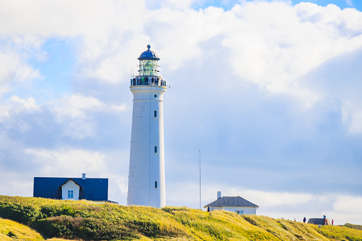 An old white lighthouse in Frederikshavn, hritshals, Denmark build during World War