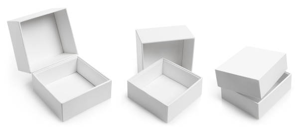 istock Collection of white empty carton boxes on white 1450747574