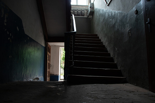 House basement, taken with fish eye lens with later perspective control for extreme wide angle.