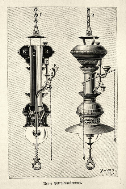 istock Victorian kerosene burner lamp, 1890s, 19th Century Retro lighting equipment 1450758005