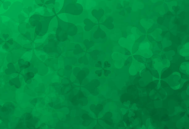 ilustrações de stock, clip art, desenhos animados e ícones de four-leafed clover shamrock st. patrick's day textured green background - st patricks day backgrounds clover leaf