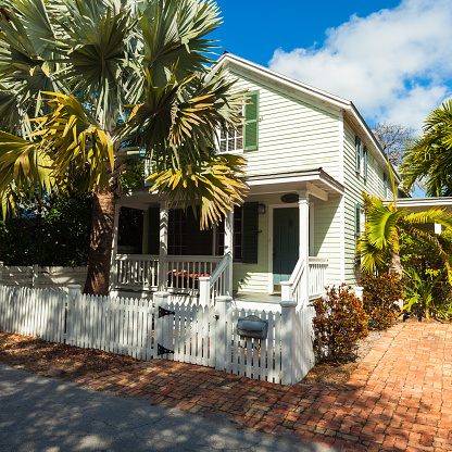 Key West, Florida USA - March 3, 2015: Typical wood frame architecture style home in the historic residential district.