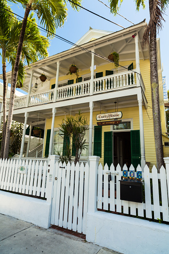 Key West, Florida USA - March 3, 2015: Typical wood frame bed and breakfast style hotel home in the residential district of the island.