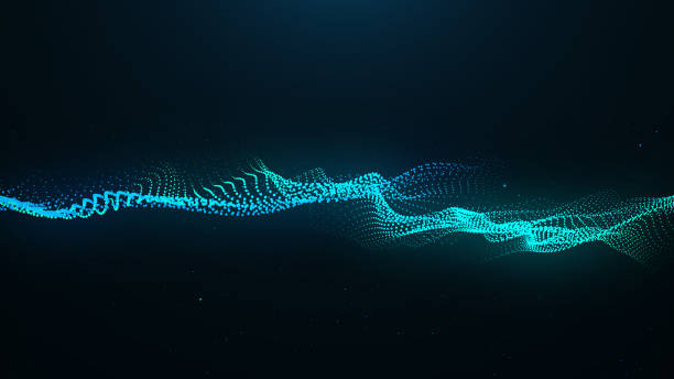 A moving digital 3d wave. Futuristic dark background with dynamic blue particles. The concept of big data. Cyberspace. 3d rendering