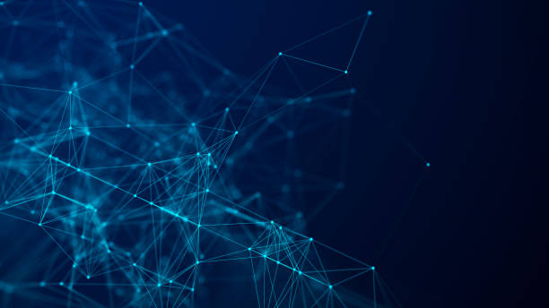 istock Abstract light blue background with moving lines and dots. The concept of big data. Network connection. Worldwide connection to the Internet. 3d rendering. 1450771842