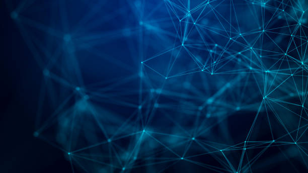 istock Abstract light blue background with moving lines and dots. The concept of big data. Network connection. Worldwide connection to the Internet. 3d rendering. 1450771852
