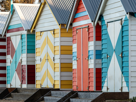 Colourful beach boxes at Brighton Beach