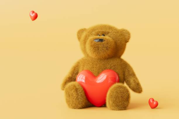 istock a declaration of love. teddy bear with a heart on a beige background. 3D render 1450785866