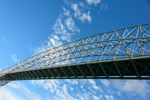 On the Panama canal approaching the bridge of the Americas,  Puente de las Americas Detail of the bridge